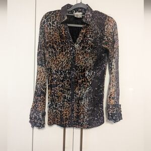Vintage Alberto Makali Ruched Cheetah Print Long Sleeve Blouse